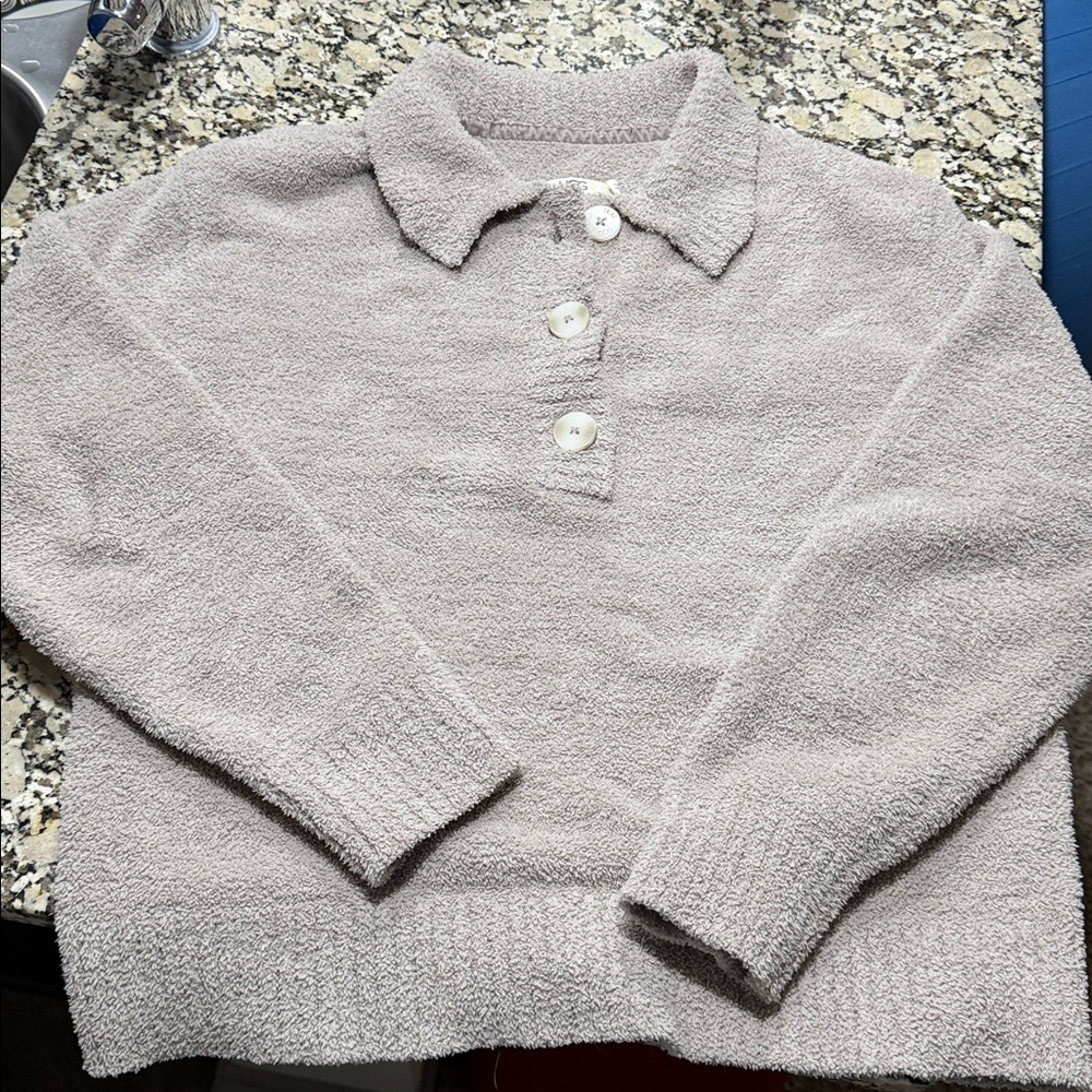 Ugg mowery fleece sweater polo shirt top beige tan granite S - Picture 2 of 8